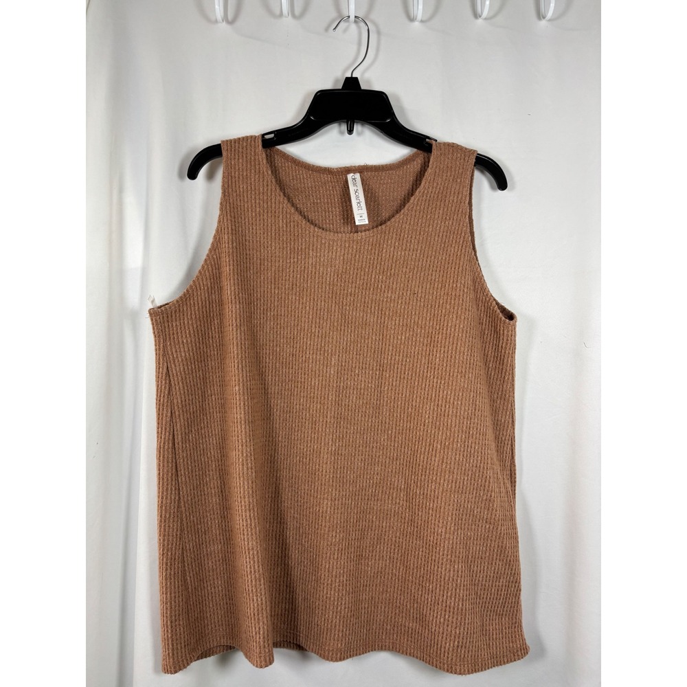 Dear Scarlett Womens Waffle Knit Sleeveless Tank Top Brown SET-UNWIND Medium